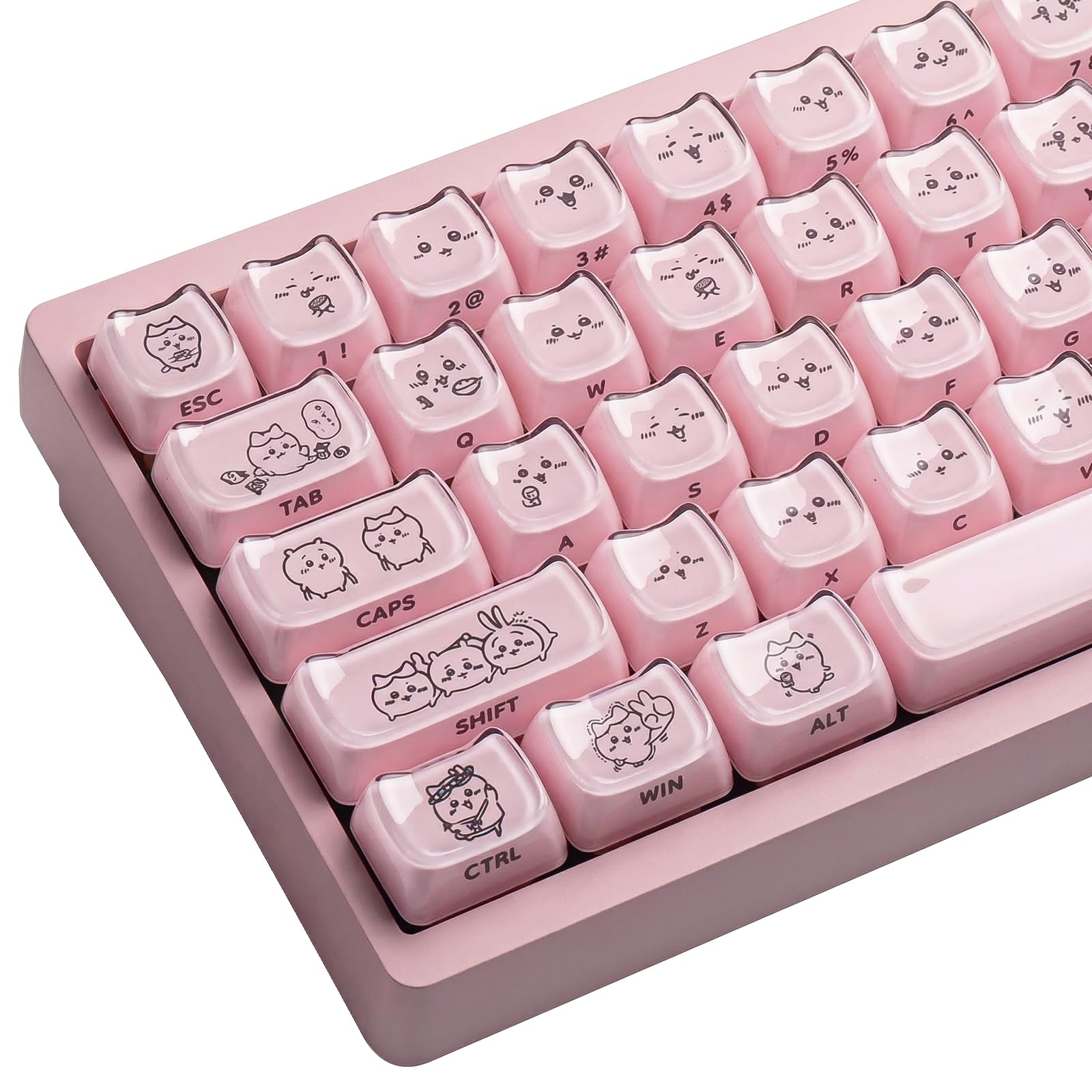 C.Girl♡ Crystal Jelly Pink Keycaps,119 Keys Cute Chiikawa Keycap, Side